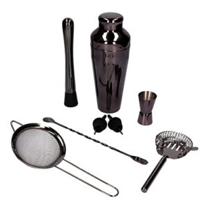 Zestaw barmański 8 el shaker paryski – czarny połysk: Gotowy zestaw do miksowania koktajli, wygodny w użyciu, idealny na prezent, solidna jakość wykonania