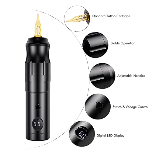 TATELF Wireless Tattoo Maschine Set Coreless Rotary Tattoo Pen Kit mit 2pcs 2200mAh Batterie Power 20pcs Patronennadeln für Anfänger Künstler - obrazek 10