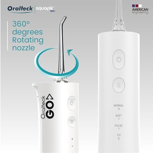 Aquapik Go przenośny prysznic do wielokrotnego ładowania. Prysznic zębowy do podróży czyszczenie wodą 3 tryby ciśnienia i funkcjonalność wydajny profesjonalny irygator. 5 dysz. - obrazek 3