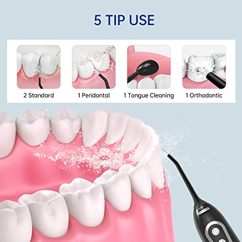 ByDiffer Water Flosser Cordless Water Flossers for Teeth Cleaning Picks 300ML 5 DIY Modes 5 Water Jet Tips Rechargeable IPX7 Waterproof Dental Portable Oral Irrigator Black - obrazek 7