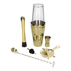 Zestaw barmański 7 el shaker bostoński złoty połysk - gotowy zestaw do miksowania koktajli, idealny prezent, solidna jakość wykonania