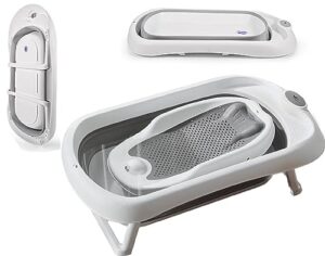 Schwänlein Składana wanna dla niemowląt 81 x 48 x 24 cm wanienka dla niemowląt składana z wanną poduszka podpierająca mata do siedzenia brodzik prysznicowy dla noworodków (szara)