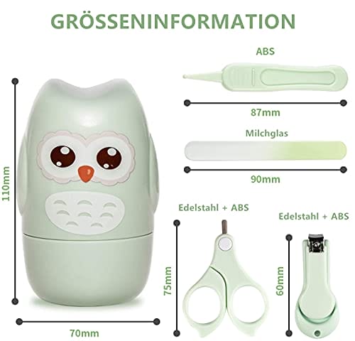VOARGE Zestaw do pielęgnacji paznokci dla noworodków zestaw do pielęgnacji niemowląt z bezpiecznym obcinaczem do paznokci nożyczkami pęsetą i pilnikiem do paznokci słodka sowa opakowanie - obrazek 9