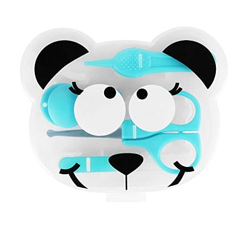 Badabulle Mój 1 zestaw do manicure kosmetyczka do pielęgnacji paznokci dla niemowląt z okrągłymi nożyczkami obcinaczem do paznokci pilnik do paznokci szczypce higieniczne i jego okładką