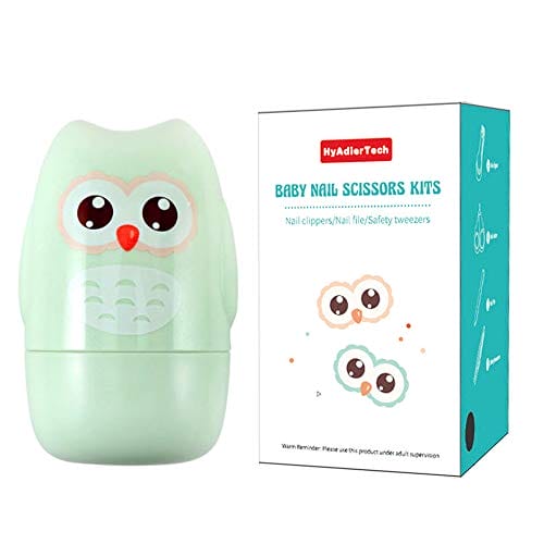 Zestaw do pielęgnacji paznokci dla niemowląt firmy HyAiderTech; zestaw do pielęgnacji dzieci 4 w 1 z pokrowcem w kształcie uroczej sowy - obcinaczki do paznokci dla niemowląt nożyczki pilnik do paznokci i pęseta. Zestaw do manicure dla niemowląt / zestaw do pedicure dla noworodków niemowląt; zielony - obrazek 2
