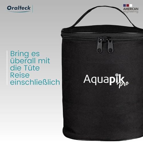Aquapik Pro - nawadniacz do jamy ustnej - profesjonalny irygator stomatologiczny 8 dysz 10 poziomów mocy zbiornik 600 ml. woda i torba podróżna zalecana przez dentystów (biały) - obrazek 4