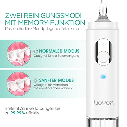 VOYOR WF500 mini irygator do ust bezprzewodowy przenośny do ponownego ładowania wodoszczelny IPX7 do usuwania płytki nazębnej z 2 zdejmowanymi zbiornikami do domu i w podróży do czyszczenia szelek - obrazek 4