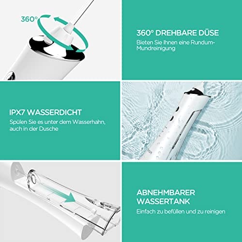 VOYOR bezprzewodowy irygator do jamy ustnej do czyszczenia zębów do czyszczenia przestrzeni międzyzębowych elektryczny wielokrotnego ładowania wodoszczelność IPX7 środek do usuwania płytki nazębnej do aparatów ortodontycznych WF300 - obrazek 2