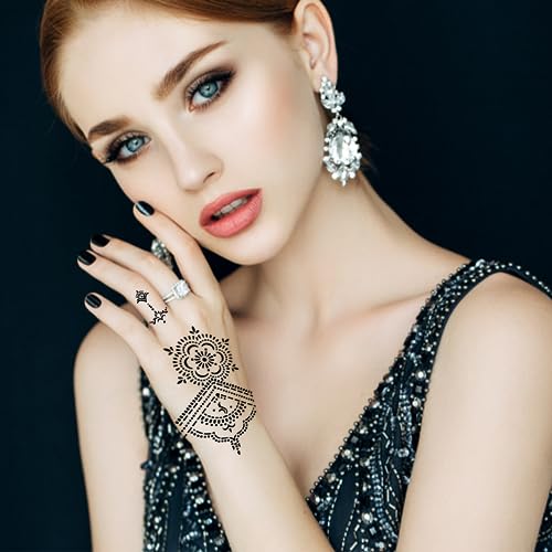 12 Stück Tattoo-Schablonen, Temporäres Tattoo-Schablonen-Set, Tattoo-Schablonen-Set Für Frauen, Body-Art-Tattoo-Schablonenaufkleber, Hand-Tattoo-Aufkleber Für Frauen, Fingerkörper - obrazek 2