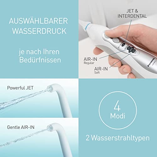 Panasonic EW1411H845 irygator z 4 trybami strumienia (silny tryb JET 590 kPa tryb AIR IN z drobnymi bąbelkami powietrza tryb INTERDENTAL) biało-szary - obrazek 5