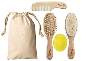 Brushy zestaw 4 drewnianych szczoteczek do włosów i grzebieni dla dzieci szczotka z naturalnym włosiem drewniana szczotka z włosiem 1 zestaw