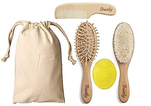 Brushy zestaw 4 drewnianych szczoteczek do włosów i grzebieni dla dzieci szczotka z naturalnym włosiem drewniana szczotka z włosiem 1 zestaw