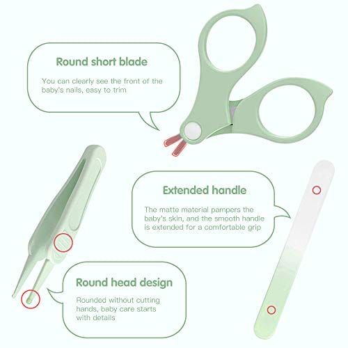 Zestaw do pielęgnacji paznokci dla niemowląt firmy HyAiderTech; zestaw do pielęgnacji dzieci 4 w 1 z pokrowcem w kształcie uroczej sowy - obcinaczki do paznokci dla niemowląt nożyczki pilnik do paznokci i pęseta. Zestaw do manicure dla niemowląt / zestaw do pedicure dla noworodków niemowląt; zielony - obrazek 5