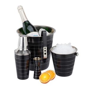 Zestaw barmański Relaxdays 5-częściowy ze stali nierdzewnej 500 ml Shaker Ice Bucket Tongs Bottle Cooler Jigger Black
