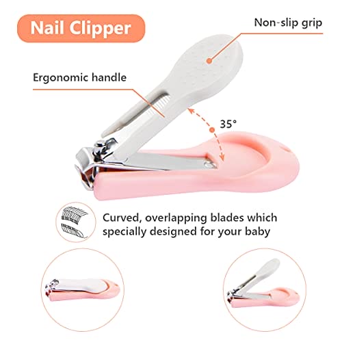 Vicloon Zestaw do pielęgnacji niemowląt zestaw do paznokci dla niemowląt 6 w 1 z bezpiecznym obcinaczem do paznokci nożyczkami pęsetą i pilnikiem paznokci środkiem do czyszczenia uszu (różowy) - obrazek 6