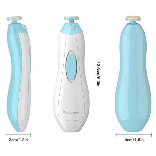 Pilnik do paznokci dla niemowląt Megainvo elektryczny trymer do paznokci zestaw do manicure obcinacz do paznokci światło LED szept cicha konstrukcja bezpieczna dla noworodka malucha dzieci zestaw do pielęgnacji palców i paznokci 10 głowic szlifierskich niebieski - obrazek 5
