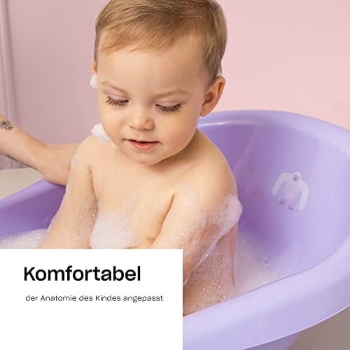 Wanna dla noworodków i niemowląt do 12 miesięcy z zatyczką i matą antypoślizgową wykonana z plastiku wolnego od BPA długość: 84 cm kolor: fioletowy motyw: Yeti marka: Hylat Baby - obrazek 6