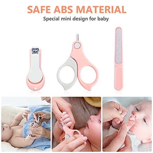 Vicloon Zestaw do pielęgnacji niemowląt zestaw do paznokci dla niemowląt 6 w 1 z bezpiecznym obcinaczem do paznokci nożyczkami pęsetą i pilnikiem paznokci środkiem do czyszczenia uszu (różowy) - obrazek 2
