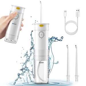 Sejoy Irygator do zębów przenośny irygator do jamy ustnej z 3 trybami nacisku 3 końcówkami strumienia i wodoodpornością IPX7 ładowanym przez USB teleskopowym zbiornikiem na wodę do podróży