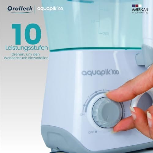 AQUAPIK 100 irygatorów do ust i nosa z 8 wielofunkcyjnymi dyszami 10 poziomami mocy pojemność 600 ml. Zalecany na całym świecie. Idealny dla całej rodziny. - obrazek 3