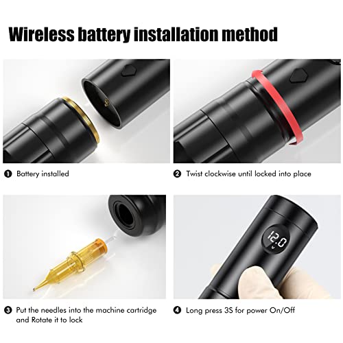 TATELF Wireless Tattoo Maschine Set Coreless Rotary Tattoo Pen Kit mit 2pcs 2200mAh Batterie Power 20pcs Patronennadeln für Anfänger Künstler - obrazek 7