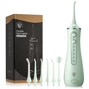 LF Irygator do Zębów z 6 Końcówkami Strumieniowymi 4 Trybami Profesjonalny Bezprzewodowy Irygator do Jamy Ustnej Wodoodpornym IPX7 Przenośnym ładowalnym Irygatorem Doustnym do Domu Podróży