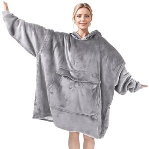 Koc bluza ponadwymiarowa z kapturem - miękki, ciepły i wygodny, z gigantyczną przednią kieszenią - jasnoszary 4XL