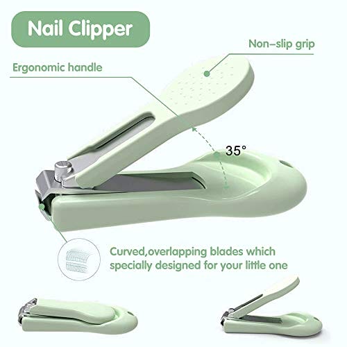 Zestaw do pielęgnacji paznokci dla niemowląt firmy HyAiderTech; zestaw do pielęgnacji dzieci 4 w 1 z pokrowcem w kształcie uroczej sowy - obcinaczki do paznokci dla niemowląt nożyczki pilnik do paznokci i pęseta. Zestaw do manicure dla niemowląt / zestaw do pedicure dla noworodków niemowląt; zielony - obrazek 6