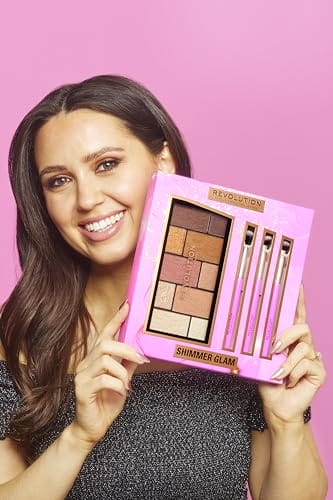 Zestaw do makijażu Revolution Shimmer Glam Eye - 3 pełnoklatkowe pędzle i paleta cieni do powiek - obrazek 2