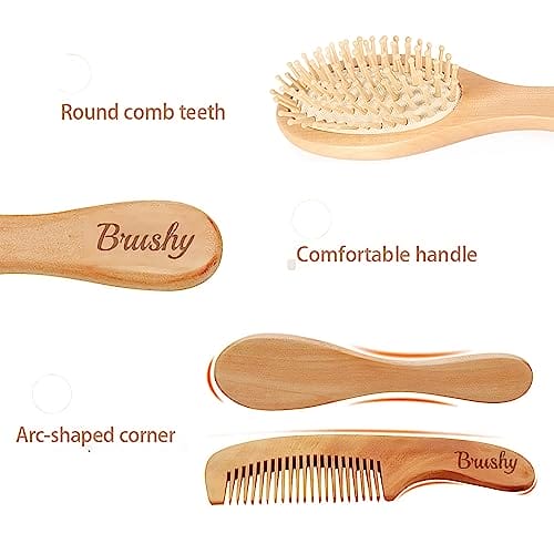 Brushy zestaw 4 drewnianych szczoteczek do włosów i grzebieni dla dzieci szczotka z naturalnym włosiem drewniana szczotka z włosiem 1 zestaw - obrazek 5