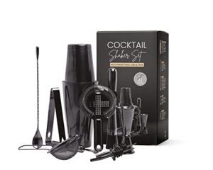 SHAKEIN 12-częściowy zestaw do koktajli | elegancki zestaw shakerów do koktajli w kolorze Space Grey | duży zestaw do koktajli | shaker boston ze stali nierdzewnej | shaker do koktajli | zestaw barmański | akcesoria barowe