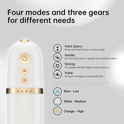 Wodny irygator dentystyczny do zębów irygator doustny z 4 trybami i 3 biegami wodoodporny IPX7 przenośne kostki dentystyczne do użytku w domu i w podróży biały - obrazek 4
