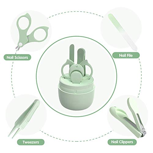 Zestaw do pielęgnacji paznokci dla niemowląt firmy HyAiderTech; zestaw do pielęgnacji dzieci 4 w 1 z pokrowcem w kształcie uroczej sowy - obcinaczki do paznokci dla niemowląt nożyczki pilnik do paznokci i pęseta. Zestaw do manicure dla niemowląt / zestaw do pedicure dla noworodków niemowląt; zielony - obrazek 8