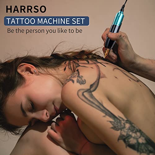 Harsso Tattoo Machine Set, Rotary Pen Tätowiermaschine set mit 20 Cartridgenadeln/Netzteil/Fußpedal/Fake Haut und Box, Komplettes Tattoo-Kit für Tätowierer und Anfänger Blau - obrazek 6