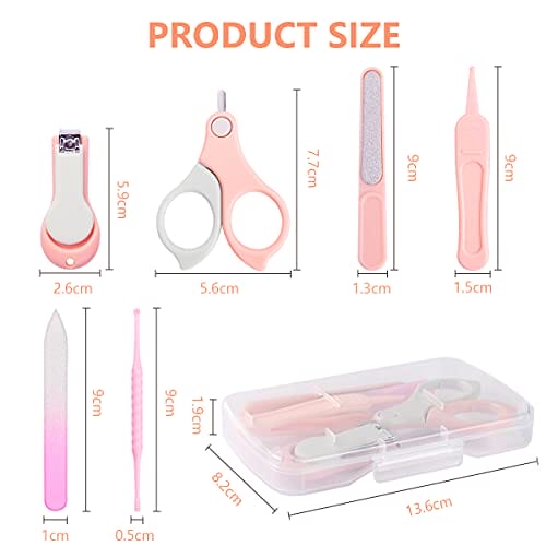 Vicloon Zestaw do pielęgnacji niemowląt zestaw do paznokci dla niemowląt 6 w 1 z bezpiecznym obcinaczem do paznokci nożyczkami pęsetą i pilnikiem paznokci środkiem do czyszczenia uszu (różowy) - obrazek 7