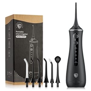 LF Irygator do Zębów z 6 Końcówkami Strumieniowymi 4 Trybami Profesjonalny Bezprzewodowy Irygator do Jamy Ustnej Wodoodpornym IPX7 Przenośnym ładowalnym Irygatorem Doustnym do Domu Podróży