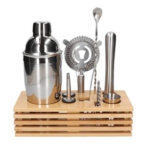 Zestaw barmański 10 elementów z wielowarstwową podstawką - gotowy zestaw do miksowania koktajli, idealny na prezent