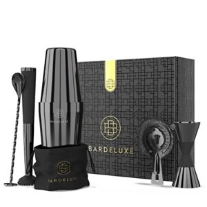 BarDeluxe Boston Shaker 5-częściowy zestaw barmanów - luksusowy zestaw do koktajli z shakerem 750 ml, akcesoriami ze stali nierdzewnej, torbą i książką z przepisami (czarny)