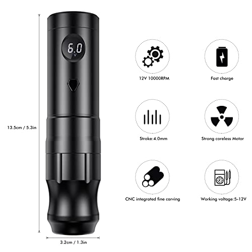 TATELF Wireless Tattoo Maschine Set Coreless Rotary Tattoo Pen Kit mit 2pcs 2200mAh Batterie Power 20pcs Patronennadeln für Anfänger Künstler - obrazek 9