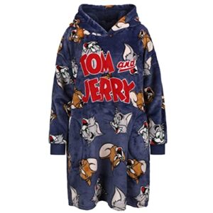 Tom i Jerry Turkusowa piżama damska dwuczęściowa długi rękaw ciepła piżama - Marineblaues Sweatshirt/Decke mit wiederholten Bildern der Titelfiguren der Zeichentrickserie „Tom und Jerry“