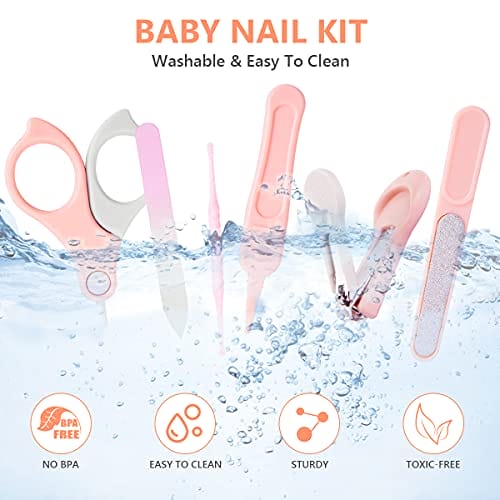Vicloon Zestaw do pielęgnacji niemowląt zestaw do paznokci dla niemowląt 6 w 1 z bezpiecznym obcinaczem do paznokci nożyczkami pęsetą i pilnikiem paznokci środkiem do czyszczenia uszu (różowy) - obrazek 3