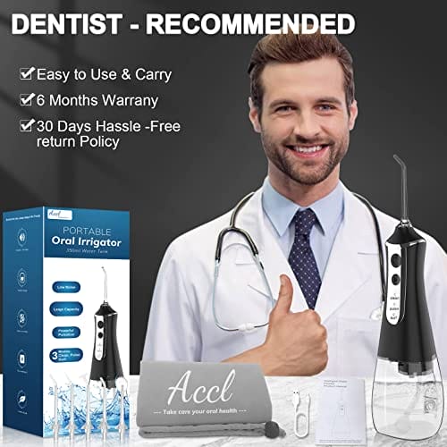 Water Flosser bezprzewodowy środek do czyszczenia zębów 350 ml przenośny bezprzewodowy irygator jamy ustnej do pielęgnacji zębów użytku domowego i podróży 3 tryby z 5 końcówkami strumieniowymi i - obrazek 3