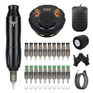 TATELF Komplett Tattoo Maschine Set Mit 20pcs Tattoo Cartridges nadeln Tattoo Netzteil Rotary Tattoo Pen Gerät für Anfänger