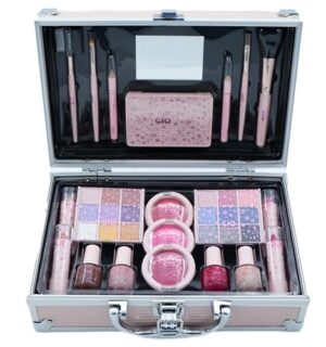 Różowa walizka do makijażu Gio - szminki, cienie, różyczki, lakiery