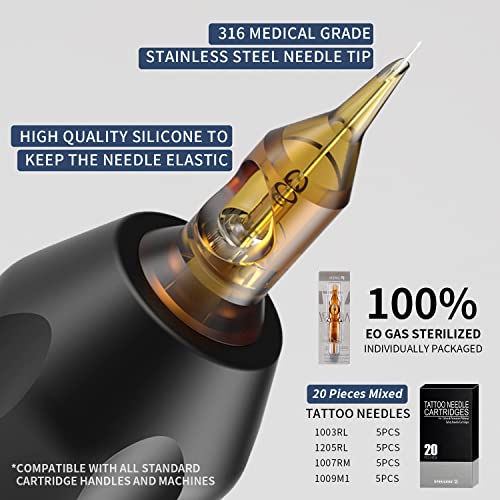 Harsso Tattoo Machine Set, Rotary Pen Tätowiermaschine set mit 20 Cartridgenadeln/Netzteil/Fußpedal/Fake Haut und Box, Komplettes Tattoo-Kit für Tätowierer und Anfänger Blau - obrazek 5