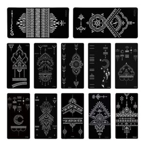 12 Stück Tattoo-Schablonen, Temporäres Tattoo-Schablonen-Set, Tattoo-Schablonen-Set Für Frauen, Body-Art-Tattoo-Schablonenaufkleber, Hand-Tattoo-Aufkleber Für Frauen, Fingerkörper