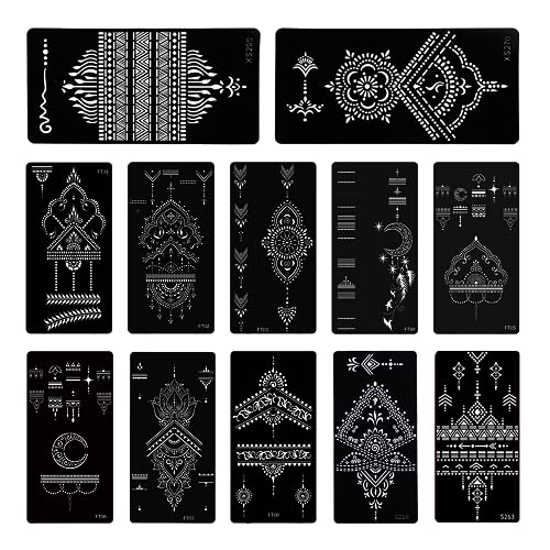 12 Stück Tattoo-Schablonen, Temporäres Tattoo-Schablonen-Set, Tattoo-Schablonen-Set Für Frauen, Body-Art-Tattoo-Schablonenaufkleber, Hand-Tattoo-Aufkleber Für Frauen, Fingerkörper