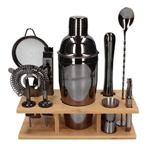 Zestaw barmański 11 el z podstawką czarny połysk shaker Cobbler - Gotowy zestaw do miksowania koktajli z whisky rocks