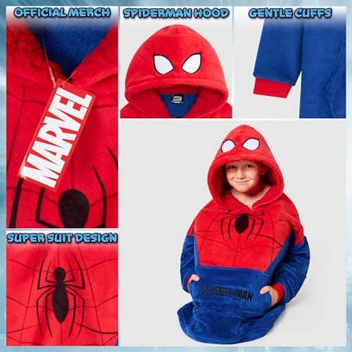 Bluza Polarowa Marvel Spiderman dla Chłopców i Nastolatków – Przytulny Koc z Kapturem w Jednym Rozmiarze – Prezenty Spiderman dla Chłopców - Oficjalny Marvel Fanartikel - obrazek 4