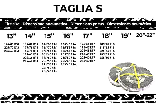 BSSTORE Uniwersalne skarpety śniegowe wielokrotnego użytku łańcuchy śnieżne z tkaniny R13 do R18 | Zestaw 2 sztuk dla kół napędowych (Rozmiar S) - Lekkie i łatwe w montażu łańcuchy śnieżne dla samochodów z napędem, w zestawie rękawiczki - obrazek 5